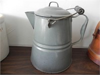 Vintage Gray Granitware Coffee Pot, approx 9.5" T