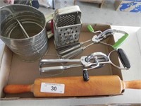 Vintage Hand Mixers, Rolling Pin, Sifter & Grater