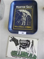 Vintage Metal Morton Salt Tray & Hershey's Sign