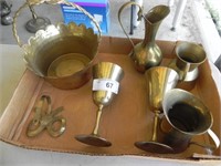 Flat of Brass Pitchers, Glasses & More