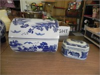 Decorative Blue & White Dresser Boxes - lot of 2