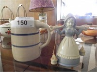 Vintage Blue Band Pitcher & Porcelain Dutch Girl