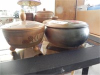 Vintage Painted Wood Bowls w/Lids - lot of 2