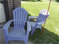 2 Plastic Lawn Chairs & Shepard's  Hook