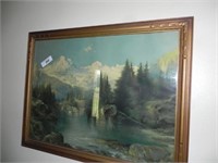 Vintage Framed Prints of Mountains & Stream