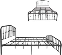 Metal Bed Queen Size Platform Bed Frame, Black