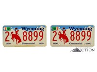 (2) 1993 Wyoming WY Centennial License Plates