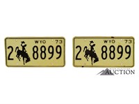 (2) 1973 Wyoming WY License Plates