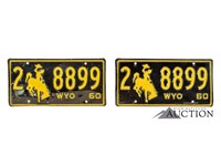 (2) 1960 Wyoming WY License Plates