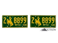 (2) 1958 Wyoming WY License Plates