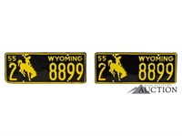 (2) 1955 Wyoming WY License Plates