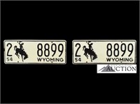 (2) 1954 Wyoming WY License Plates