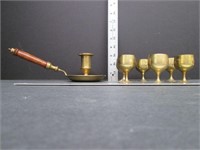 6 Brass Cordials & Candleholder