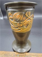 8" Dark Olive Clematis Bud Pottery Vase