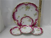 5pc TV Limoges Cake Set. Chip to Large Plate