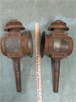 Pr. Antique Carriage Lamps. Crack to One Side