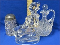 Crystal Goose Girl, Cut Glass Cruet, & Vict.