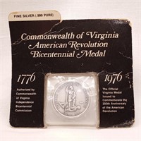 .999 Silver VA Bicentennial Medal 1976