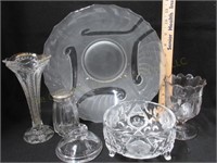 Cut Glass Bowl, Vict. Vase, Spooner, Sugar