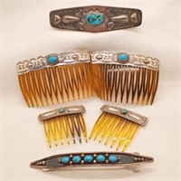 Sterling Nat Am Hair Combs Barrettes