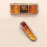 Amber Pin & Pendant in Silver