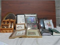 Lot of Picture Frames, prints, Small Shelf +