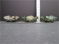 3 Carnival Imperial Green Diamond Lace Berry Bowls
