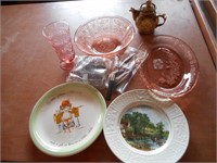 PINK DEPRESSION GLASS AND PLATES