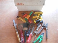 ASSORTED GARDEN TOOLS, MAIL BOX