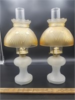 Pair of Oil Lamps w/Glass Shades
