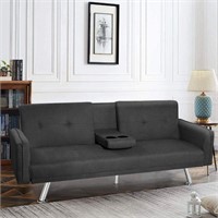 Suwikeke Futon Sofa Couch Bed, Dark Gray
