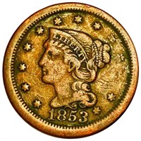 1853 Braided Hair Large Cent LIGHTLY CIRCULATED