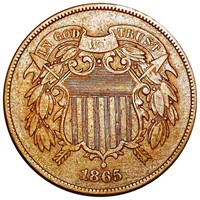 1865 Two Cent Piece ABOUT UNCIRCULATED