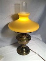 Victorian Converted Oil Lamp w Butterscotch Shade