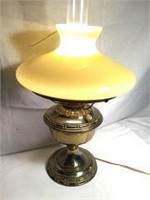 Victorian Converted Oil Lamp W Butterscotch Shade