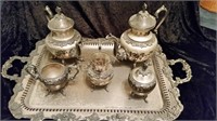 Vintage Silver On Cooper Coffee & Tea Service Set