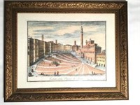 Italian Colored Engraving Framed- signed