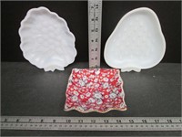 2 Milk Glass Fruit-Shaped Dishes & 1 Liverpool