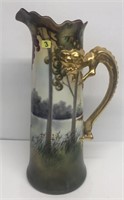 Tankard dragon handle w/ handpainted grapes and sc
