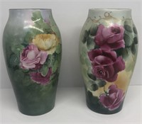 2 piece lot ft. 2 Vases w/ handpainted roses