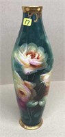 bulbous vase w/ hand-painted roses and gold trim