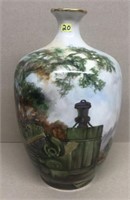 Impressive bulbous vase with handpainted garden sc