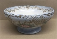 Footed Punch Bowl w/ gold raised accent & pink ros