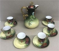 Highly decorated Chocolate Set: Pitcher, cups, sau