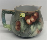 Squat cream pitcher w/ hand-painted cherries