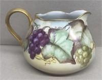 Cider Pitcher with hand-painted grapes and gold ha