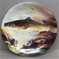 Fish Plate w/ purple flowers signed Henries