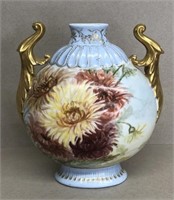 Double Handled Vase, Limoge France, 9" tall