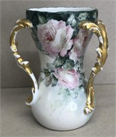 Triple Handled vase, T.V. France, artist signed