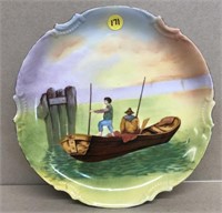 Fisherman Plate w/ Boat.  Artist signed Duvall